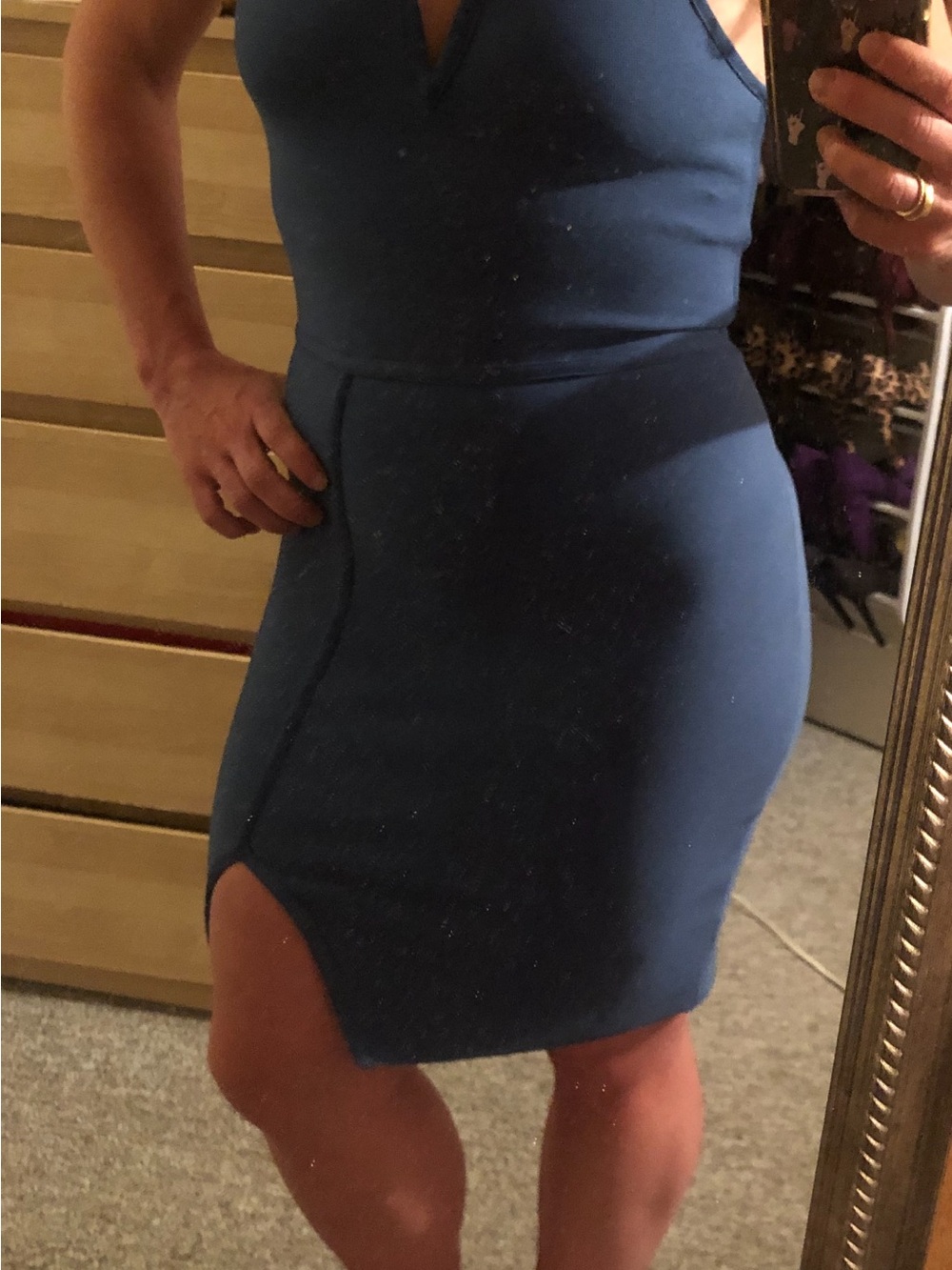 Sleeveless Navy V-Notch Bodycon Dress - Picture 9 of 9